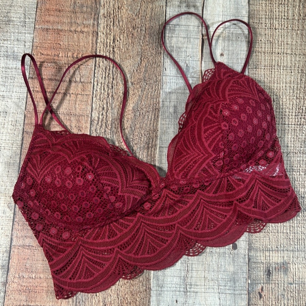 Auden Burgundy Red Floral Lace Lightly Lined Bralette Small Feminine
